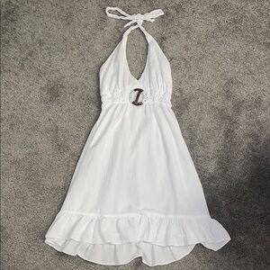 White Halter Swim Coverup Dress with Ring Detail